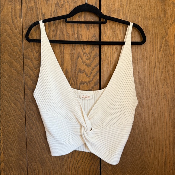 Women's White Twist Front Ribbed Top - Picture 2 of 6